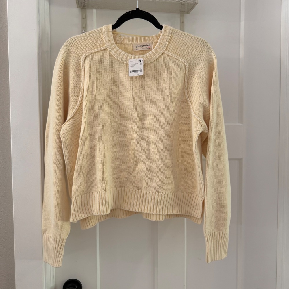 Free People Spring Street Pullover Banana Cream Yellow Cotton Sweater XS NEW